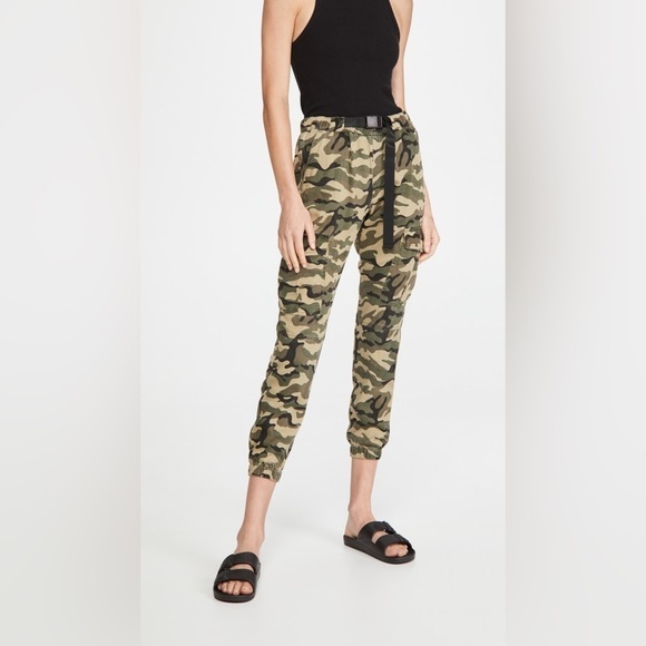 Pam & Gela Green Camouflage Print Cargo Cropped Military Pull On Pants Size S - Picture 12 of 13